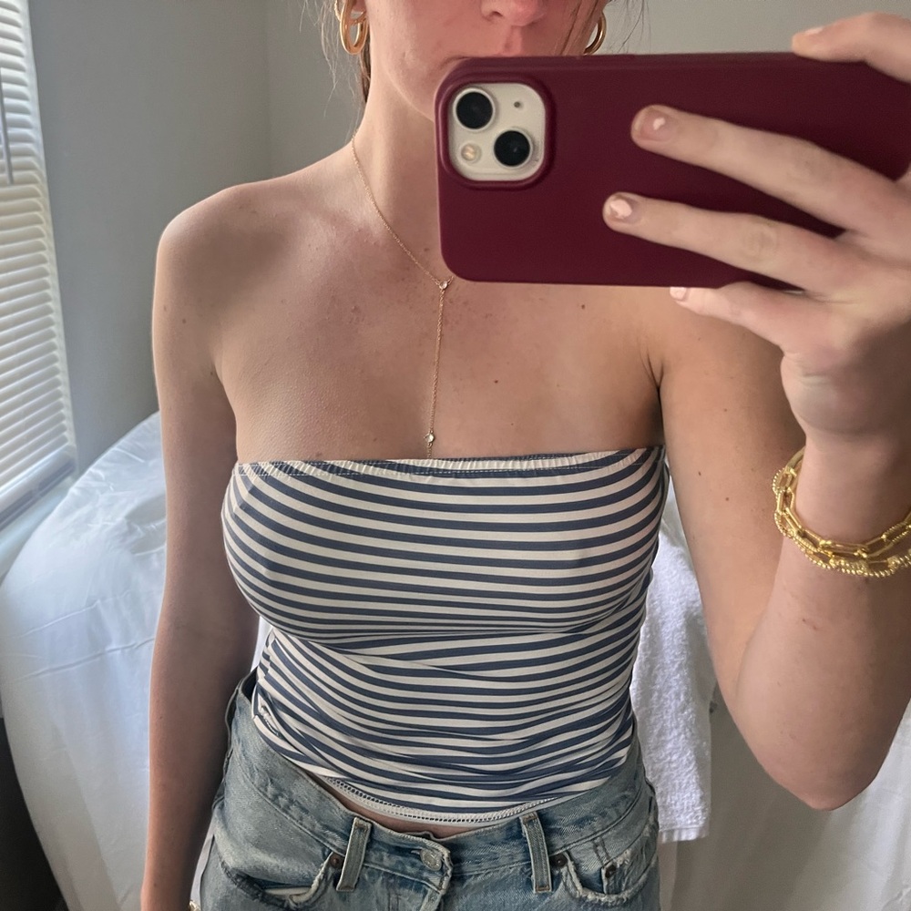 Striped Blue and White Tube Top